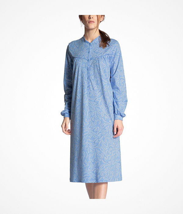 Calida Soft Cotton Nightdress Long Sleeve Blue Pattern