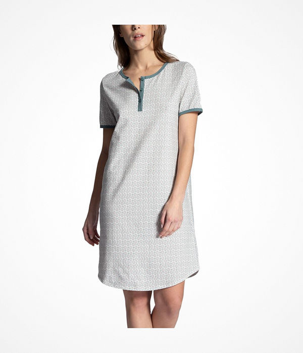 Calida Late Summer Dream Nighdress Short Sleeve White Pattern-2