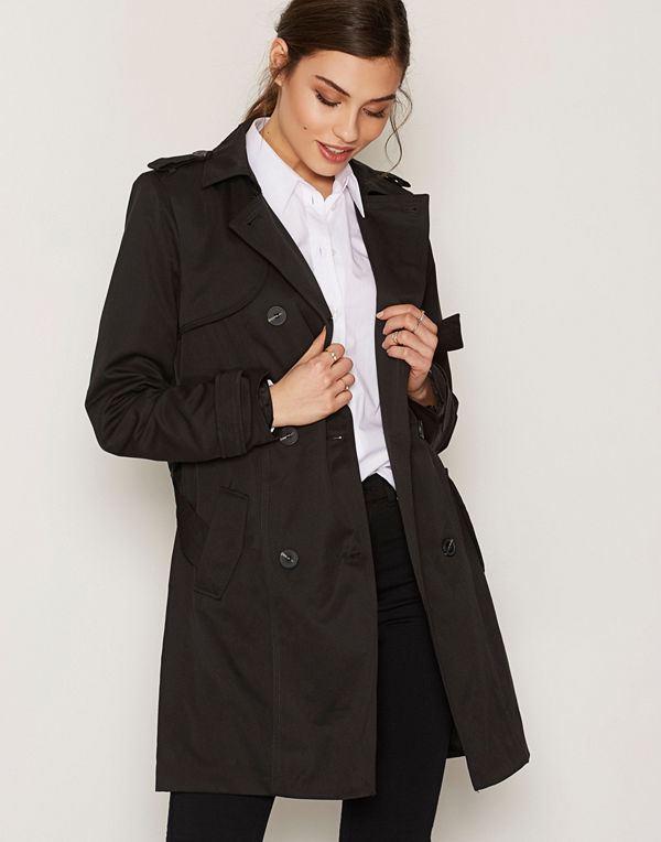 Vila Vithree Long Trenchcoat-Noos Svart