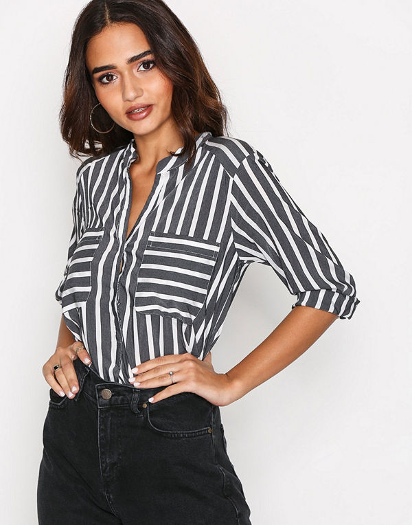 Vero Moda Vmerika Stripe 3/4 Shirt Top E10 No Black