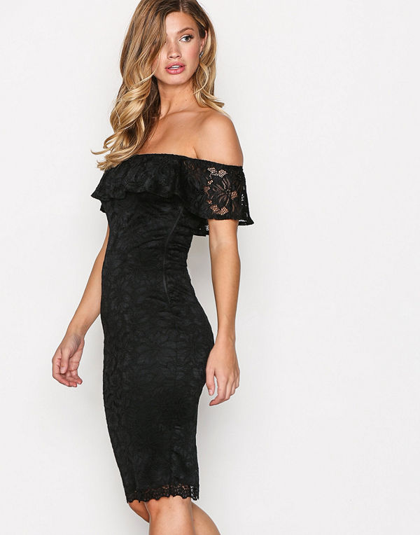 Ax Paris Off Shoulder Flounce Lace Dress Black