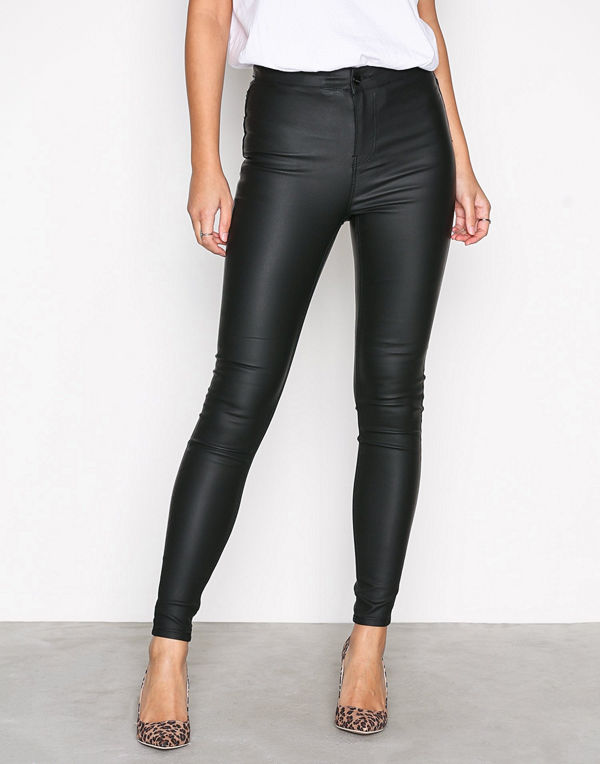 New Look svarta byxor Disco Superskinny Coated Trousers Black