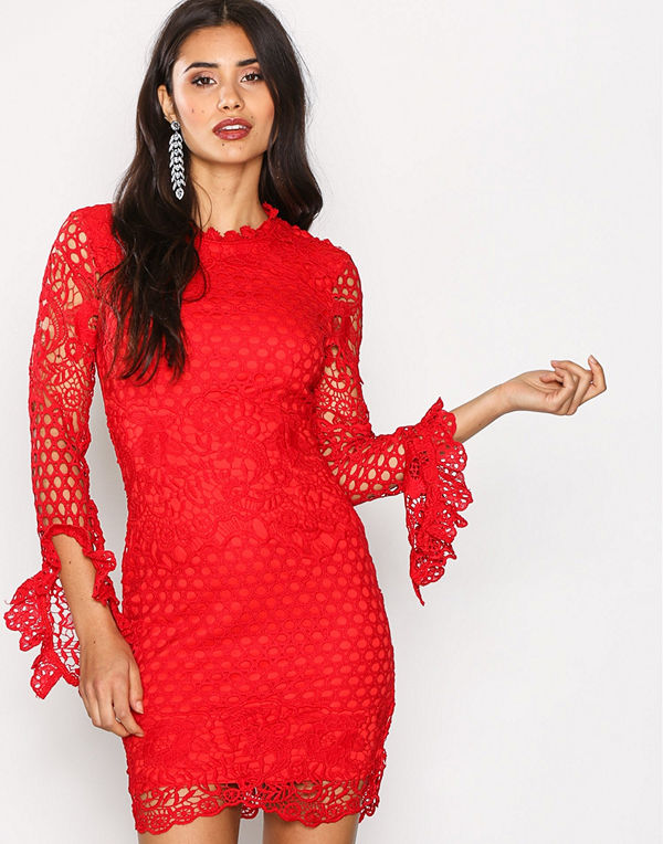 Missguided High Neck Crochet Dress Red