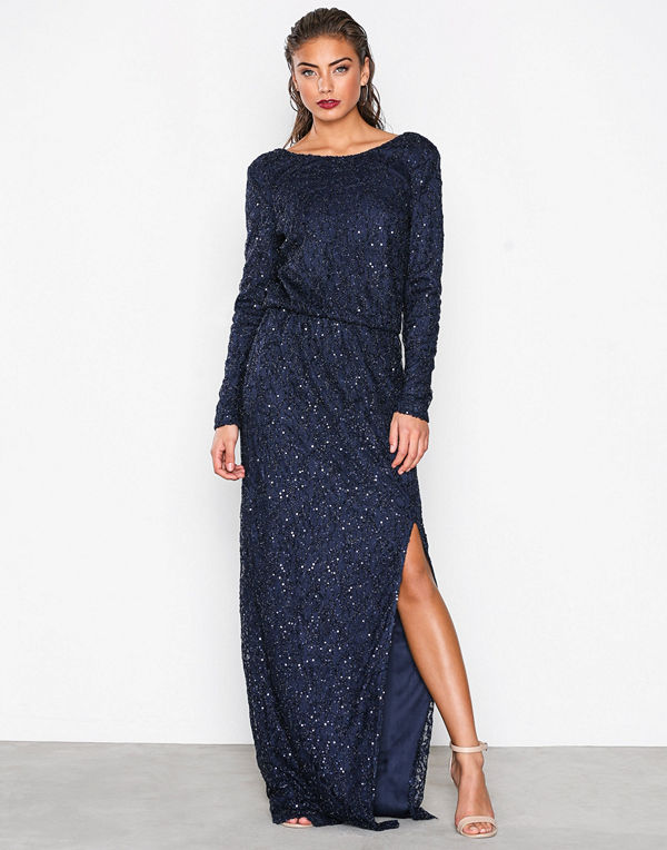 NLY Eve Sparkly Lace Gown Blå