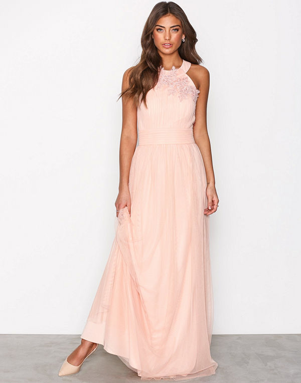 Little Mistress Floral Applique Maxi Dress Peach