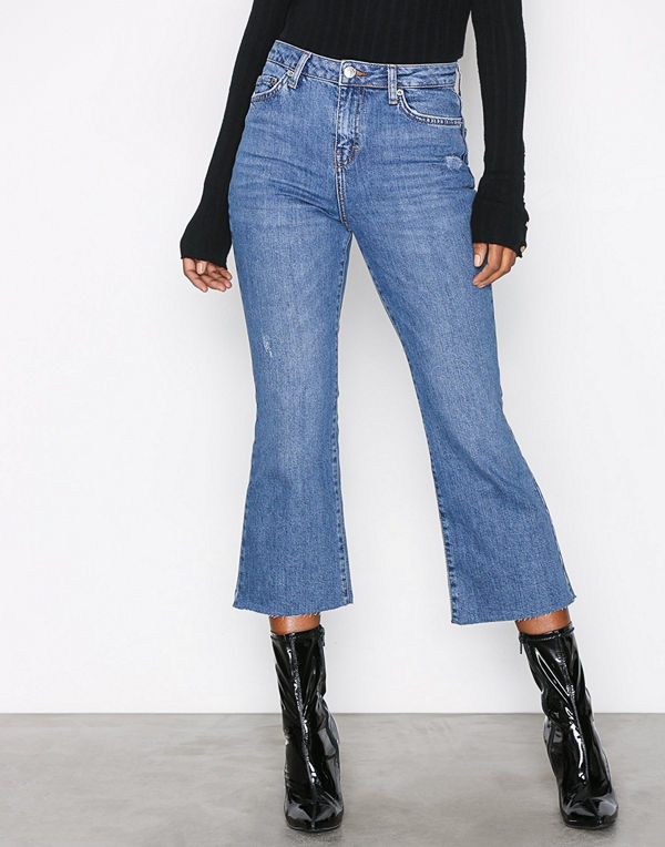 Topshop Moto Kick Flare Jeans Mid Blue