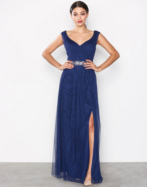 Little Mistress Multi Trim Mesh Dress Navy