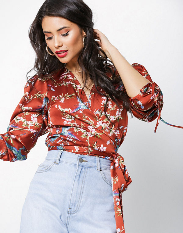 NLY Trend Sleeve Focus Wrap Blouse Orange
