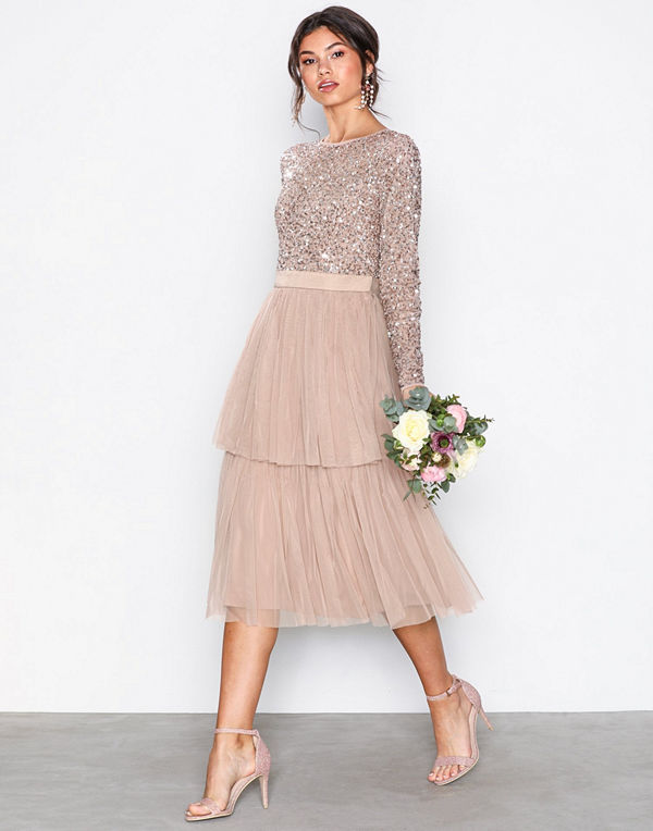 Maya Delicate Sequin Tiered Midi Dress