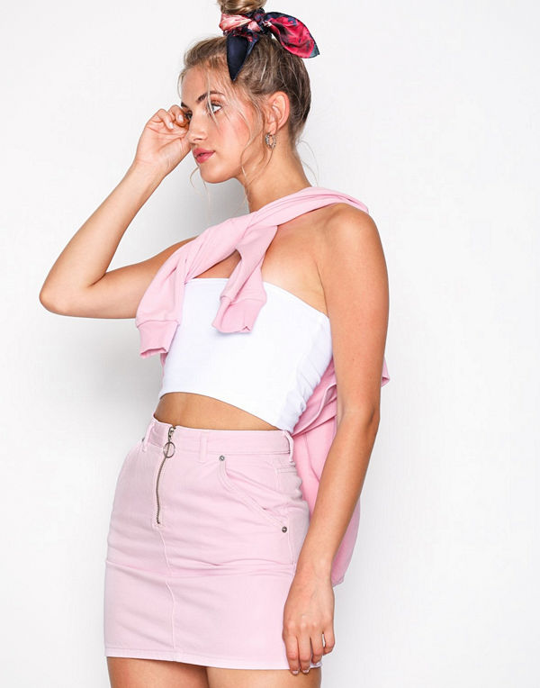 Topshop MOTO Pink Half Zip Denim Skirt