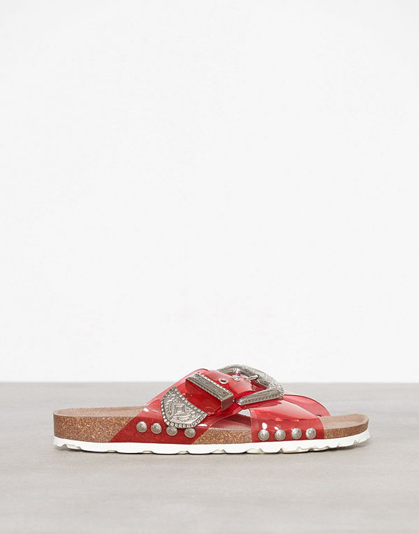 Topshop Frog Buckle Footbed Sandals Red