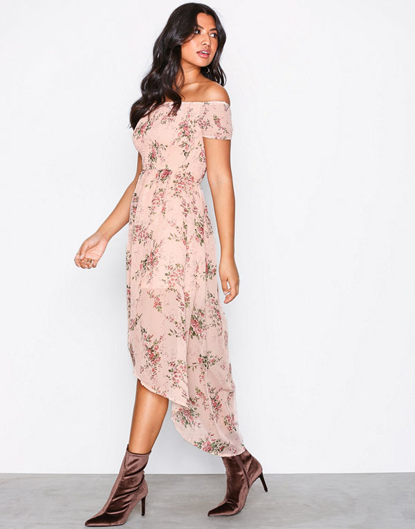 Parisian Off-Shoulder Midi Dress Pink