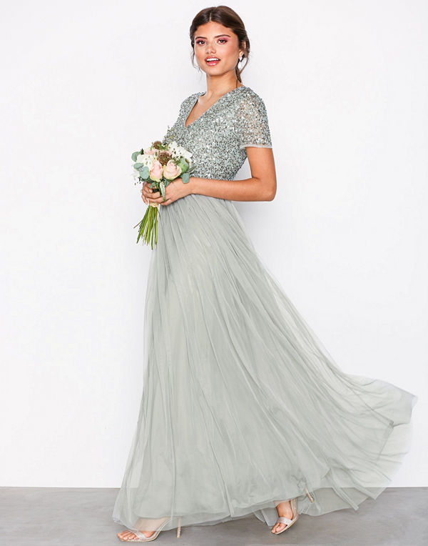 Maya Short Sleeve Tonal Sequin Maxi Dress