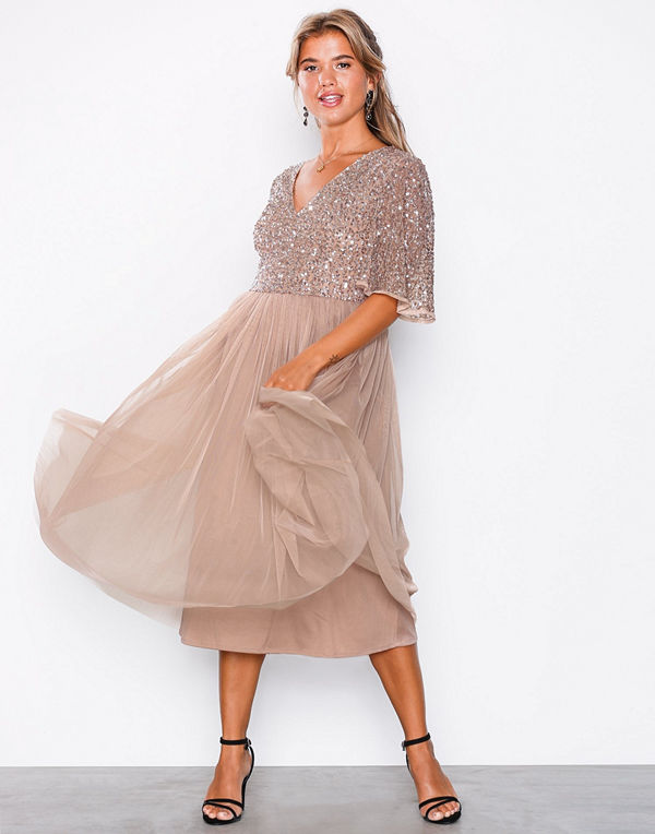 Maya V-Neck Delicate Sequin Midi Dress