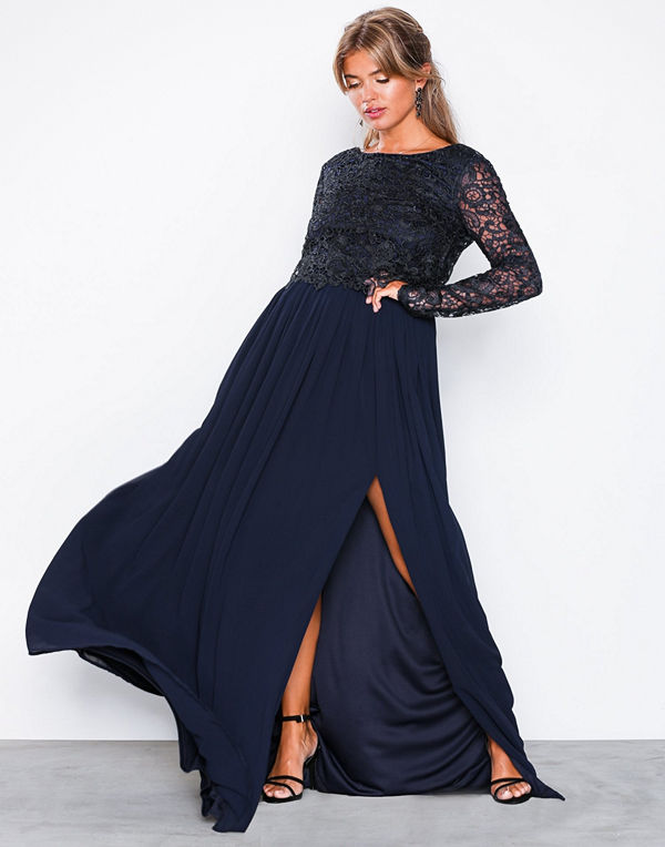 NLY Eve Lace Trim LS Gown Navy