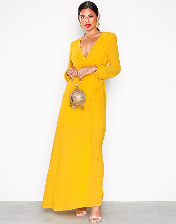 Glamorous Long Sleeve Flounce Midi Dress Yellow