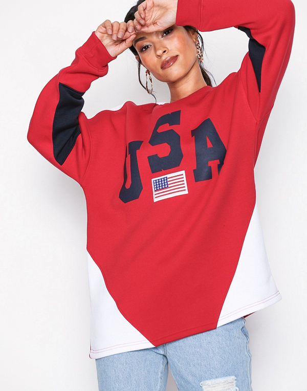 Missguided USA Color Block Sweat Red