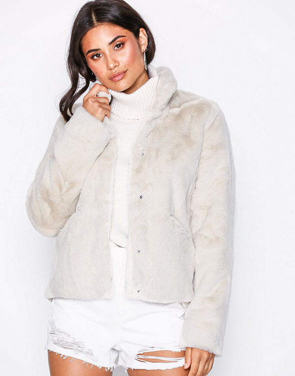 Only onlVIDA Faux Fur Jacket Otw Noos Ljus Grå