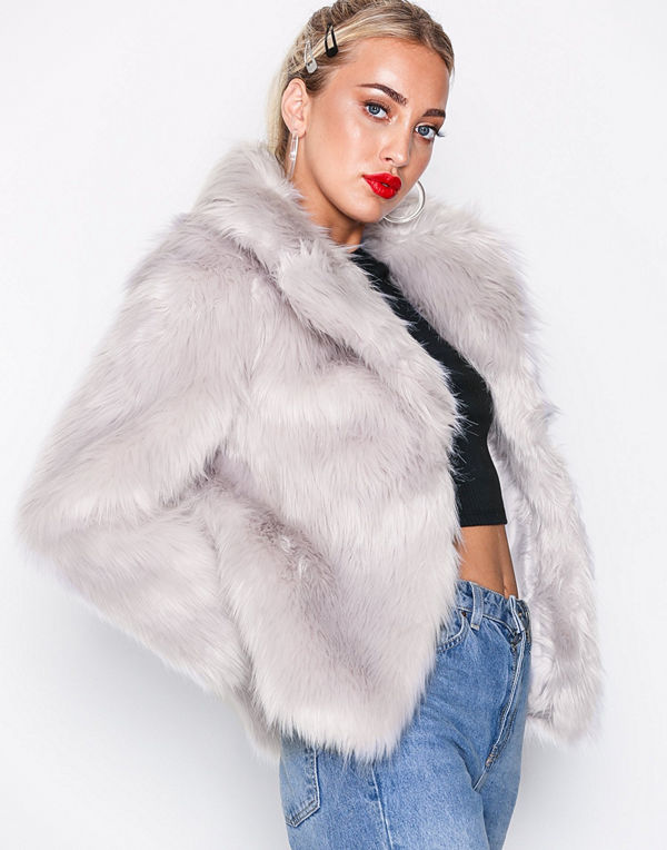 Topshop Faux Fur Coat Light Grey
