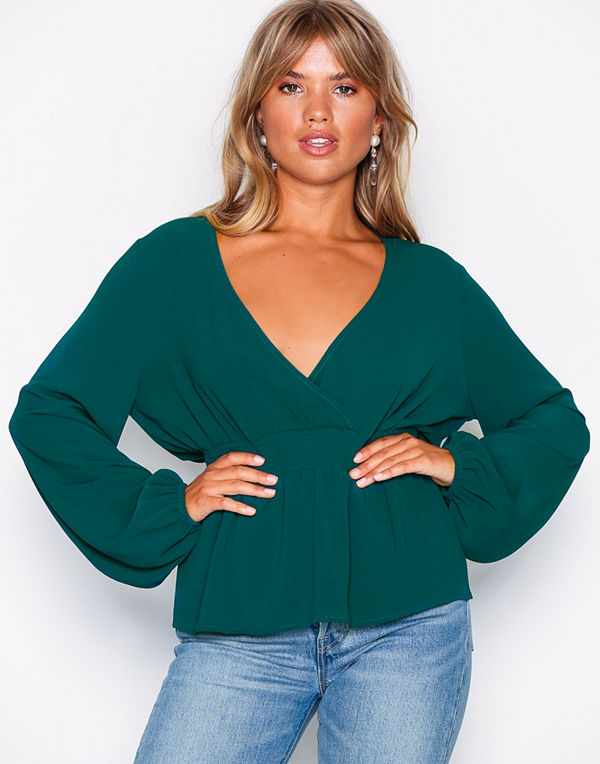 NLY Trend Smock Wrap Blouse Mörk Grön