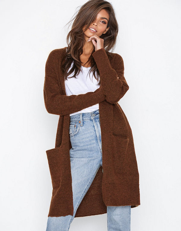 Selected Femme Slflivana Ls Knit Cuff Cardigan Noo Mörk Brun