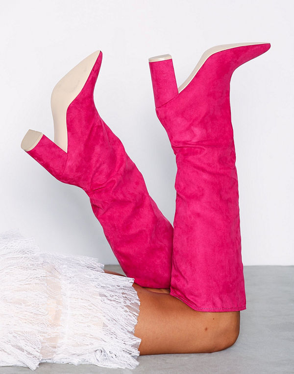 NLY Shoes Wide Knee High Boot Rosa