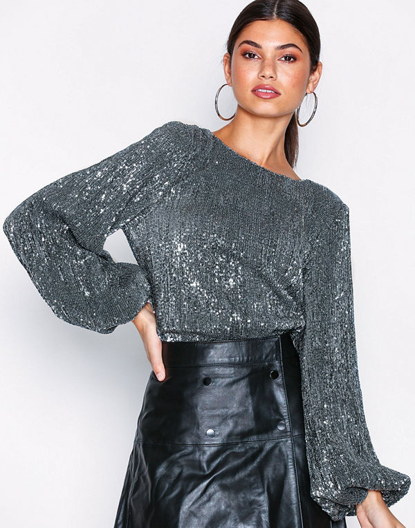 NLY Trend Balloon Sleeve Sequin Top
