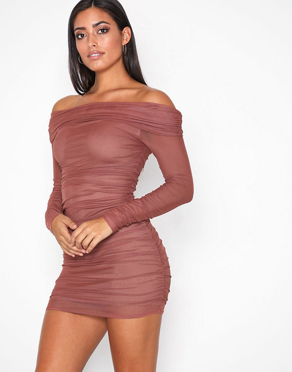 NLY One Mesh Off Shoulder Dress Rust