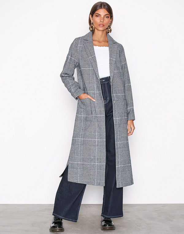 New Look Check Bar Back Maxi Coat