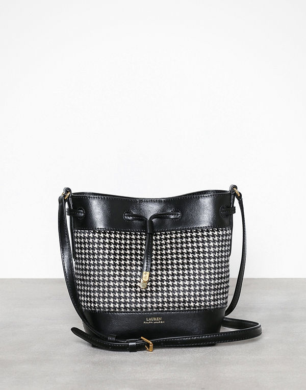 Lauren Ralph Lauren svart rutig axelväska Debby Drawstring Mini