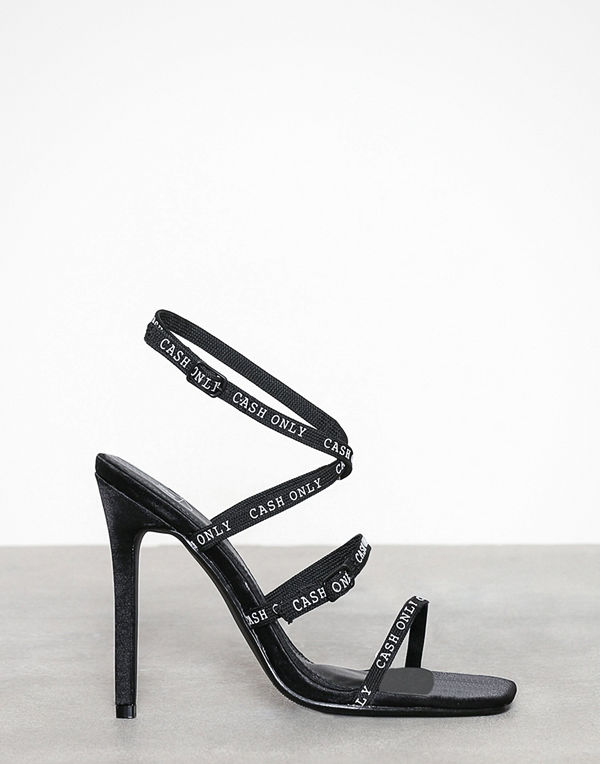 Missguided Three Strap Slogan Buckle Sandal Black