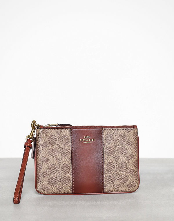 Coach mönstrad kuvertväska Colorblock coated canvas signature small wristlet Tan