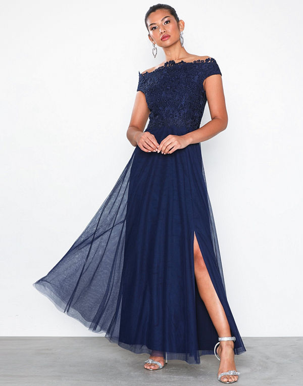 Little Mistress Lizzy Lace Bardot Maxi Dress