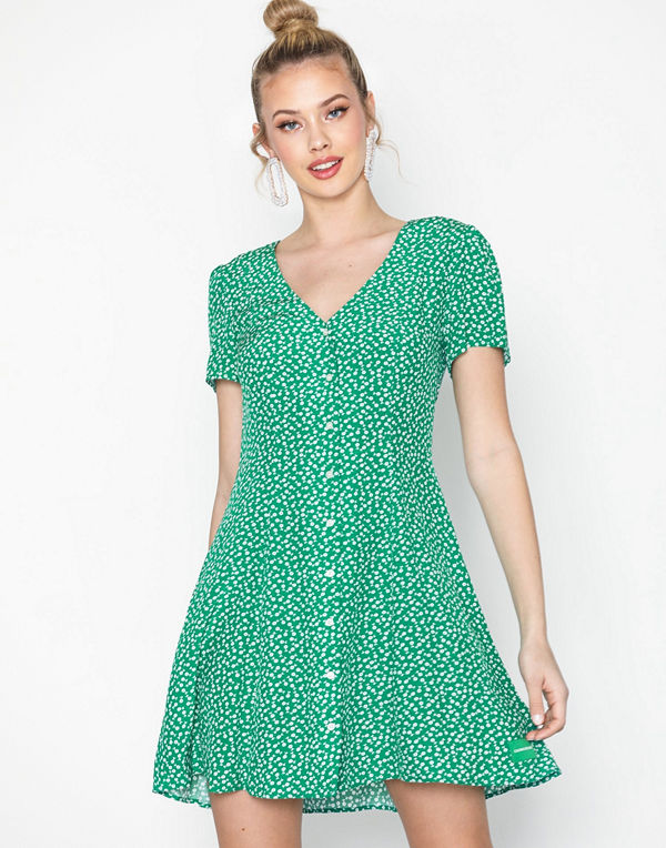 Calvin Klein Jeans Ss Button V Neck Flared Dress