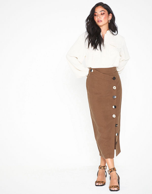 Topshop Brown Mixed Button Pencil Skirt