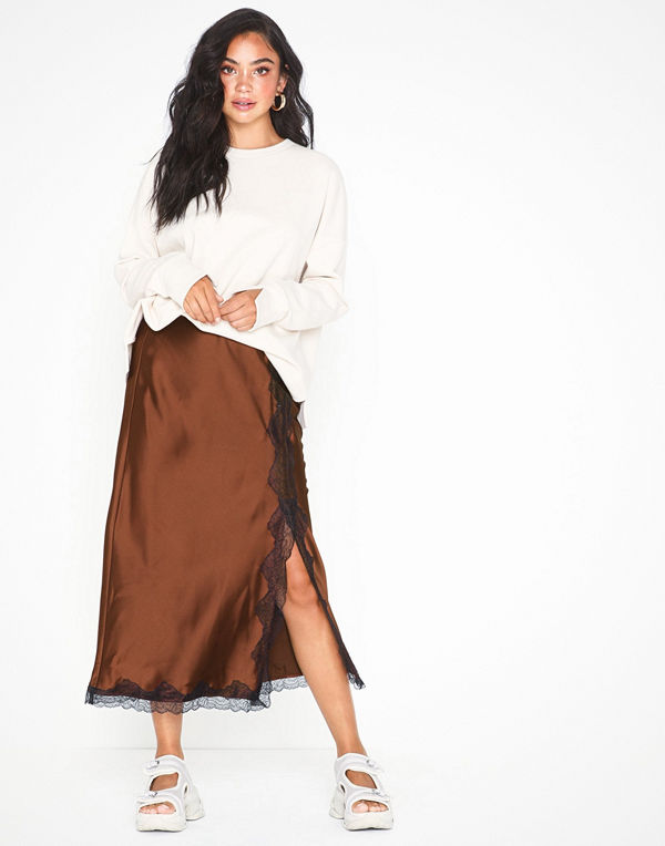 Topshop Lace Trim Bias Skirt