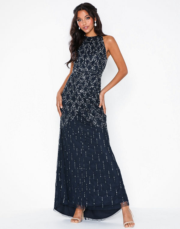 Maya Cage Embellishment Maxi Dress With Train Navy