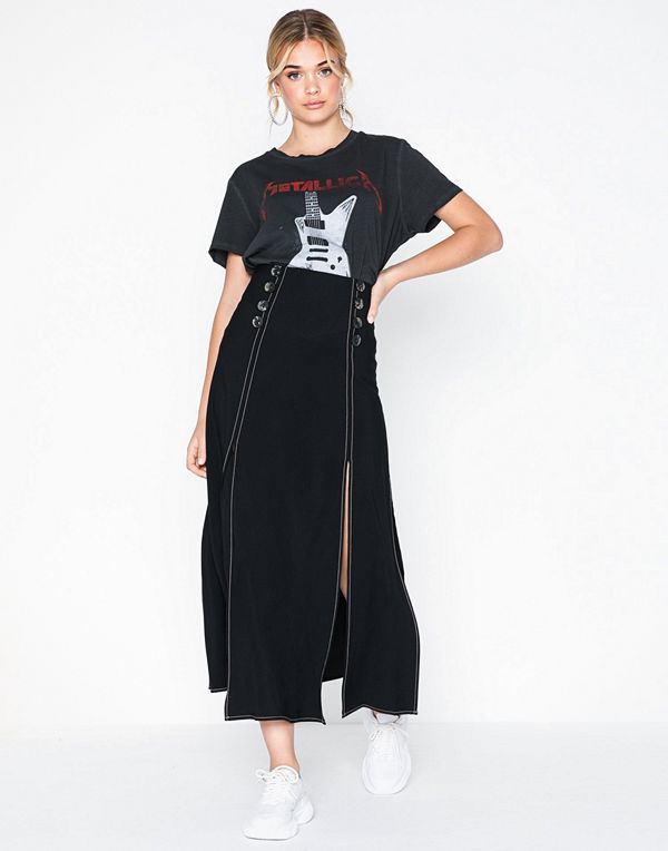 Topshop Splice Button Midi Skirt