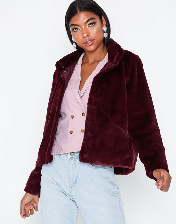 Only onlVIDA Faux Fur Jacket Otw Noos Mörk Röd