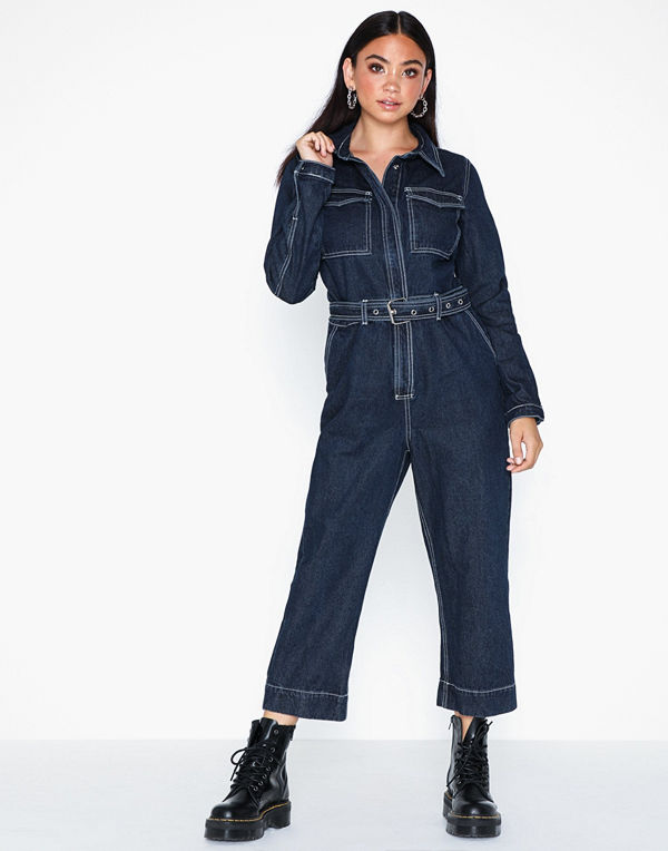 Missguided Contrast Stitch Denim Jumpsuit