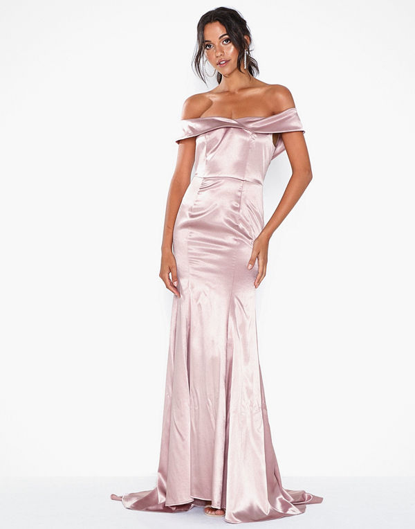 Dolly & Delicious Bardot Satin Maxi Dress with Train