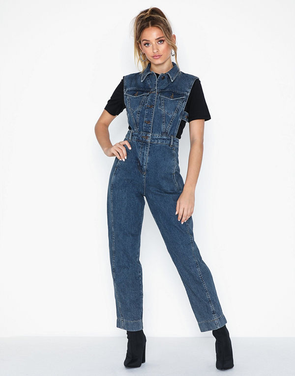 Topshop Sleeveless Denim Jumpsuit