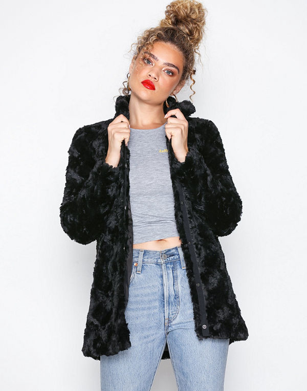 Vero Moda Vmcurl High Neck Faux Fur Jacket No Svart