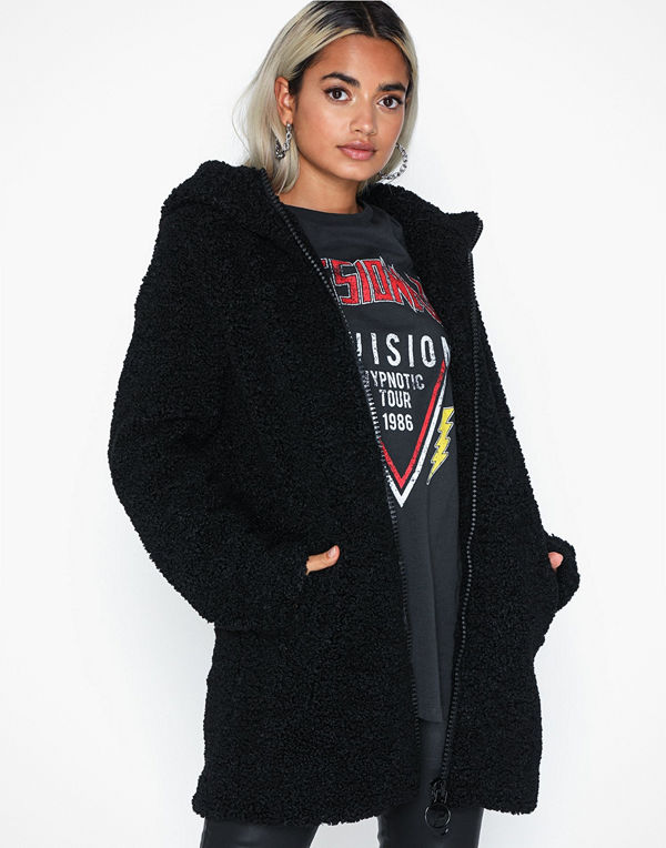 Only Onlterry Curly Fur Hood Coat Otw