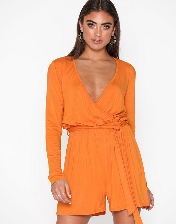 NLY Trend Tie Up LS Playsuit Orange