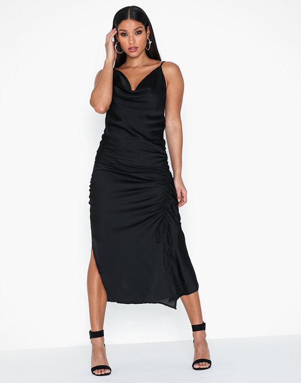 Ax Paris Strap Satin Rouched Dress