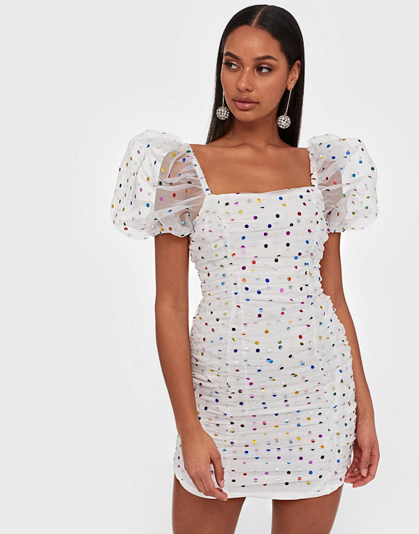 Glamorous Puffy Sleeve Organza Dot Dress
