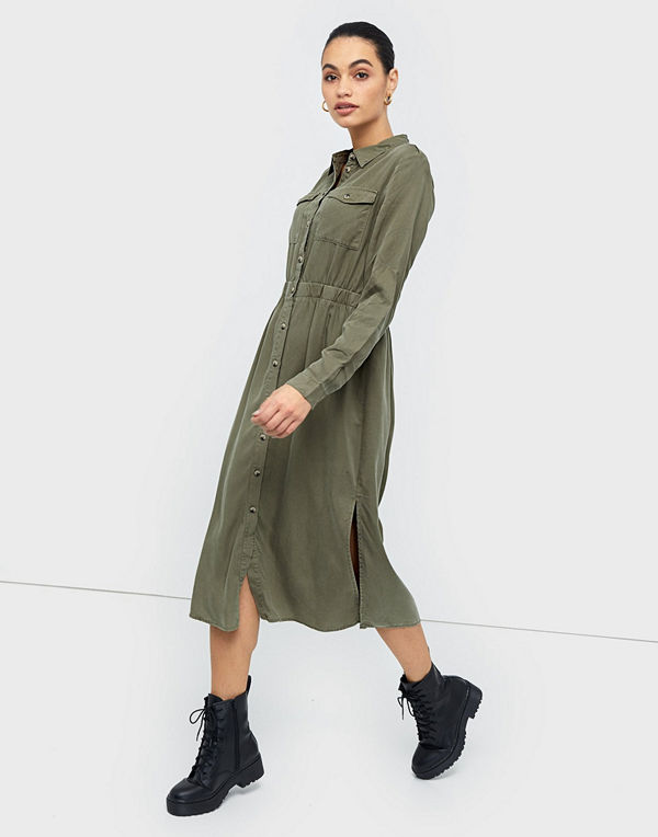 Pieces Pcnola Ls Midi Lyocell Shirt Dress