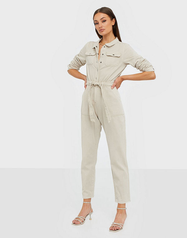Missguided Belted Button Denim Boilersuit