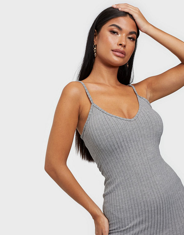Parisian Plunge Neck Rib Midi Dress